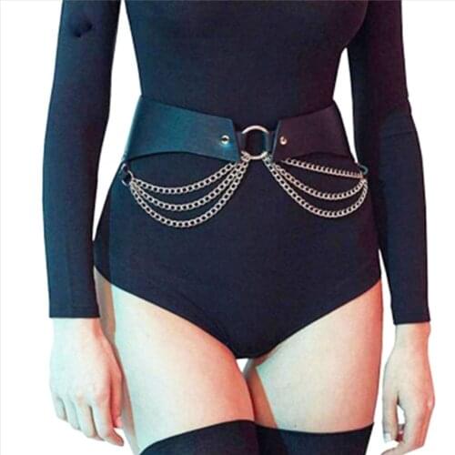 Rock metal chain O-ring belt with skirt belt, personalized punk style decorative pants belt waist belt