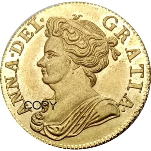 Great Britain Anne gold 1 Guinea 1714 3rd bust Bevel Edge Brass Metal Copy Coins