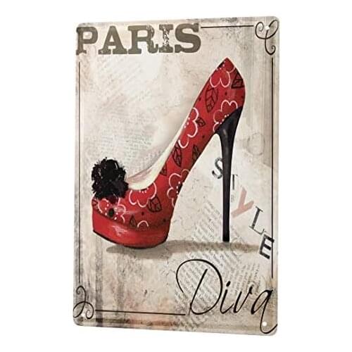 Metal Plaque (Paris High Heels) High Quality Sexy Home Bar Tin Sign Poster Rectangular Wall Decoration Metal Plate 8x12 Inches