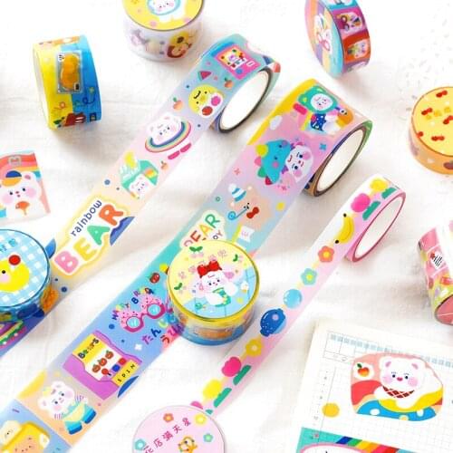 Cute Cartoon Hand-painted PET Washi Masking Tape Decorative for Bullet Journal Supplies DIY 3 Meter