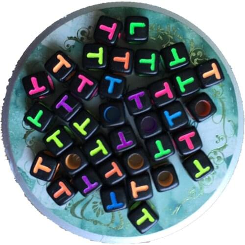 Mini Order 100pcs 7*7mm Big Hole Square Letter Beads Colorful Single Initial T Printing Alphabet Bracelet Beads