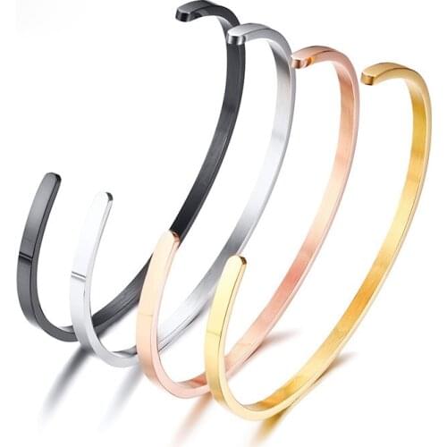 Minimalist Stainless Steel Bracelet For Women 3MM/5MM Simple Girl Bracelet Gold Color Friendship Inspirational Cuff Bangle