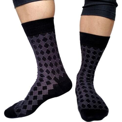 Brand Mens Cotton Socks Softy Comfortable Sexy Formal Dress Suits Hose For Male Plaid Gentleman Socks