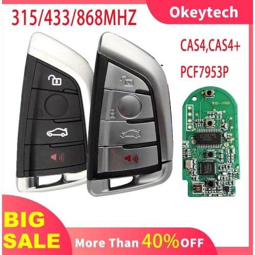 Okeytech 4 Buttons 315/433/868Mhz Keyless Entry Car Remote Key for BMW F FEM CAS4 CAS4+ 5 7 Series X5 X6 PCF7953P Modified Key