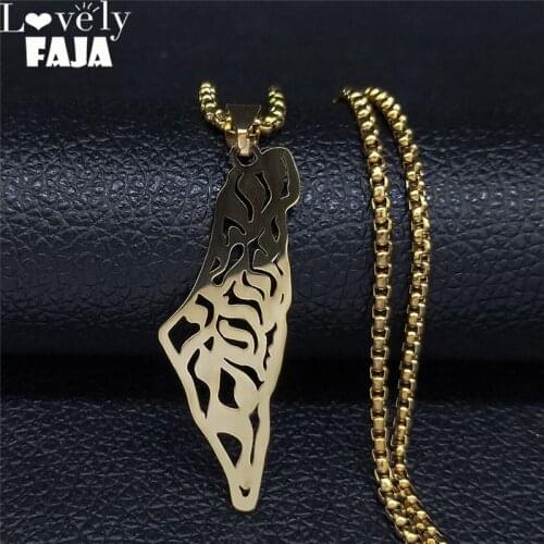 Lovely FAJA Map of Israel Stainless Steel Chain Necklace Women Gold Color Necklaces & Pendants Jewelry cadenas mujer N4124S03