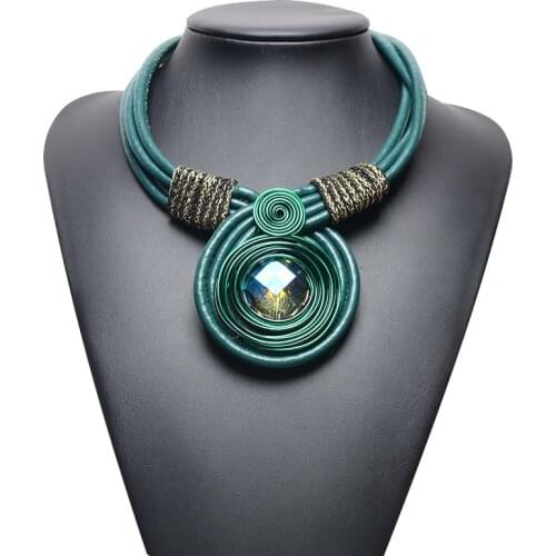 New Fashion Exaggeration Vintage leather Cord Multi Layer Chain Necklace Women Drop Ethnic Statement Female Necklace for Party