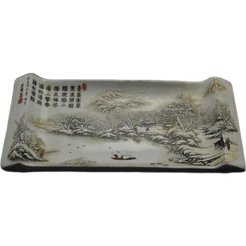 The pastel snow landscape small antique vintage antique furniture collection tray ceramic ornament porcelain ornaments