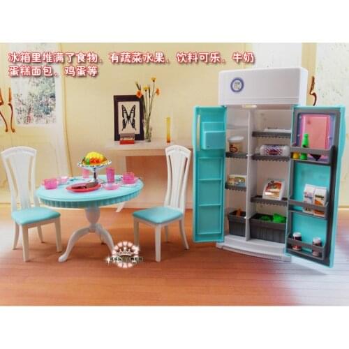 For Barbie Doll Furniture Accessories Plastic Toy Kitchen Table Chair Refrigerator Drink Fruit Set Gift Girl DIY Christmas gift