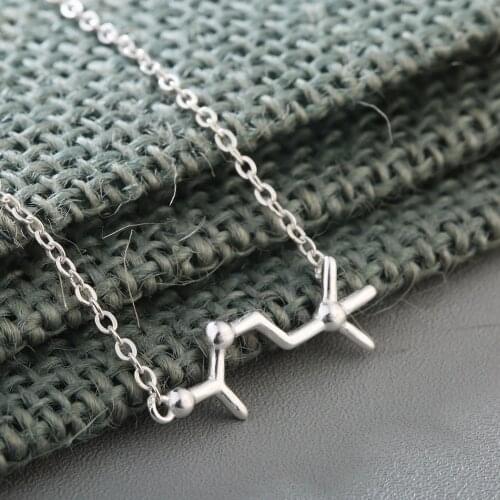 Kinitial Silver Color DNA Necklaces Serotonin Dopamine Biochemistry Molecule Pendant Necklace For Women Charms Choker