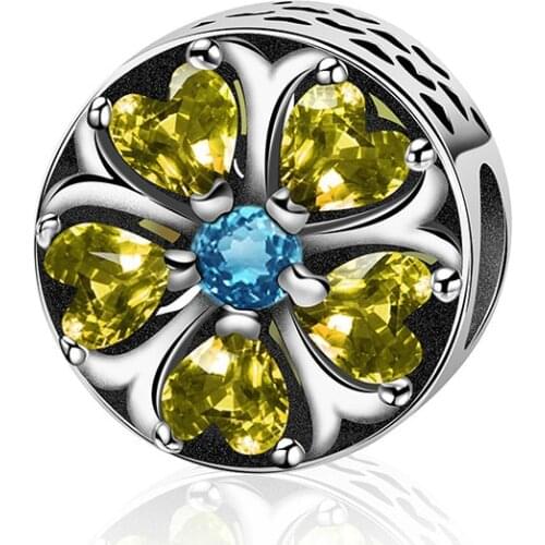NEW 100% 925 Sterling Silver Charm Authentic Classic Heart Lemon Flower Fragrance Retro Elegant Women Bead Jewelry 2601-2620
