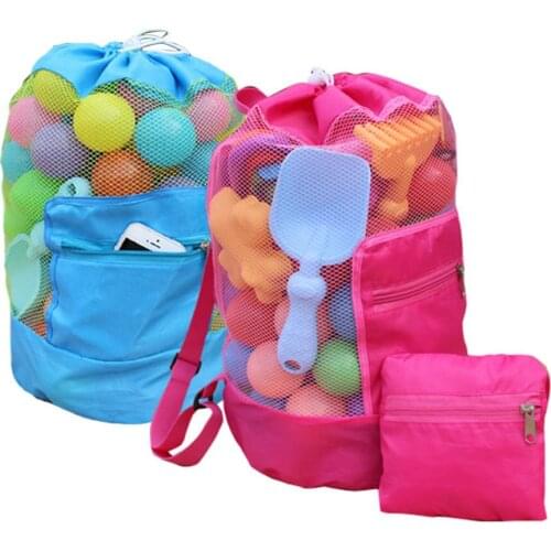 Foldable Beach Toy Bag Sand Away Beach Storage Pouch Tote Mesh Bag Travel Toy Organizer Sundries Net Drawstring Storage Backpack