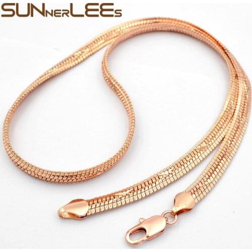 SUNNERLEES Fashion Jewelry Rose Gold Color Necklace 6mm X Pattern Herringbone Chain For Mens Womens Gift C69 N