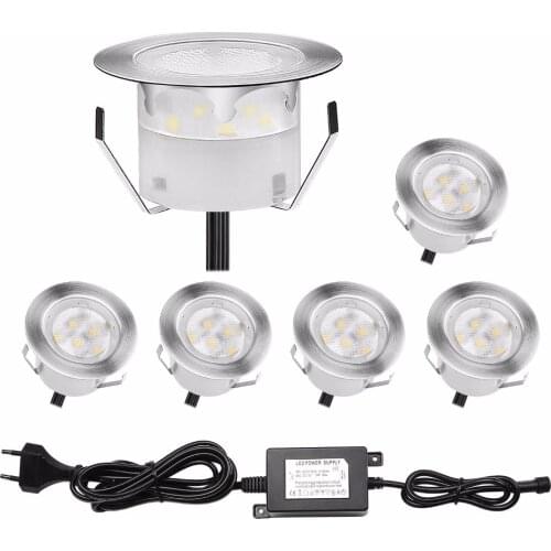 QACA Stainess Steel IP67 LED Underground Lighting 1W Low Voltage Outdoor Deck Lights Inground LED Lamps Kits B109-6