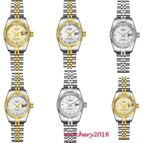 26mm Parnis White diamond dial Sapphire Glass Date Ladies Watches Royal Rhinestones Japan Miyota Automatic movement Womens Watch