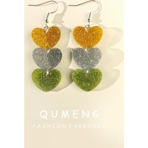 QUMENG Colorful Heart pink acrylic Drop Earrings For Women Love Cute Dangle Earrings Girls Party Gifts 2020 new