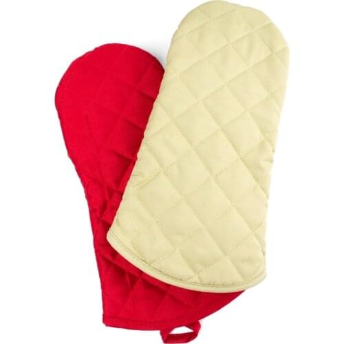 1 Pcs Oven Insulated Gloves Microwave Oven Slip Gloves Thicker Longer Embroidery Cotton Grille Heat Resistant Oven Mitts Cooking