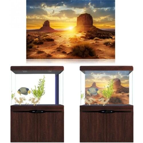 Sun and Desert Style Aquarium Fish Tank Background Poster PVC Adhesive Decor Paper Aquarium Landscape Sticker Poster Backdrop