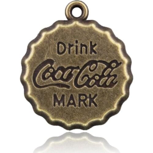 Pack of 20pcs) Antique Soda Cola Caps Pattern Alloy Charms DIY Pendants Craft Jewelry Embellishments Bronze Tone