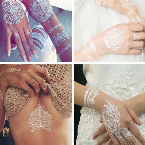 White lace sexy tattoo white lace necklace flower temporary tattoo sticker body art waterproof wedding beach arm tattoo