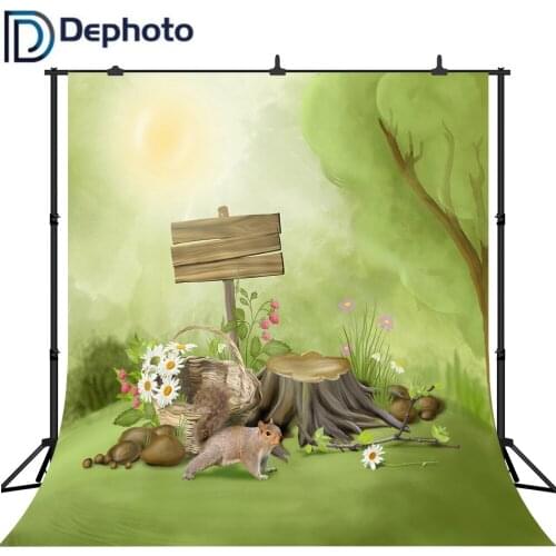 DePhoto Photography Backdrop Squirrel Flowers Birthday party Children Backgrounds For Photo Studio Photo Prop Customized Vinyl