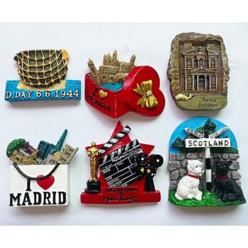 Italia Madrid fridge magnets Petra Jordan Czech Republic Prague Scotland Oscar Resin Refrigerator Magnets Home Decoration