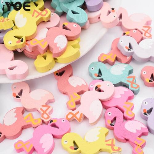 IYOE 30pcs/Lot Flamingo Wood Beads Natural Wooden Spacer Beads For DIY Keychian Photo Frame Home Decor Jewelry Supplies