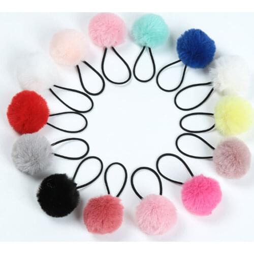 2Pcs Lovely Hair Rings Ponytail Holder Girls Pompom Hairbands Fashion Rabbit Fur Plush Elastic Hair Rope Hair Accessories