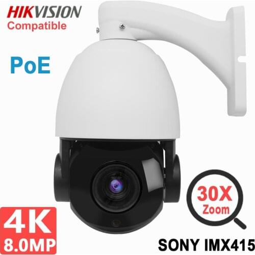 PoE IP PTZ 4K 8MP 5MP Surveillance Dome Security Camera 30X Zoom IR 100m 360° Pan Range IR 100m H.265 Outdoor Hikvision Protocol