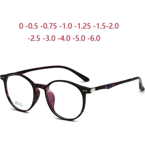 Leopard Frame Round Comptuer Glasses Frame Women Men Vintage Blu-ray Blocking Eyeglasses Prescription -0.5 -1.0 -1.5 To -6.0