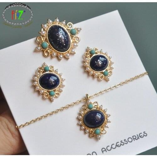 F.J4Z Hot Luxurious Brooches for Woman Stylish Popular Resin Stone Pearl Earrings & Necklaces Bridal Jewelry Wholesale