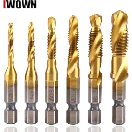 Tap Drill for Steel M3 M4 M5 M6 M8 M10 Titanium Plated Hex Shank HSS Screw Thread Taps Drill Bit Set Metric Machine Compound Tap
