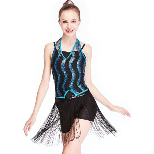 MiDee Shiny Sequind Latin Dresses for Women Girls Lace-up Tassel Waistband Tango Salsa Gogo Jumpsuit Modern Stage Performance