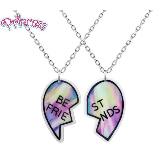 2019 Fashion Girl Kid Gift Jewelry Pretty Best Friends Heart Earring Pendant Short Chain Necklace Xma Gift Women Jewelry KS143
