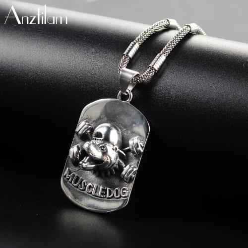 Hip Hop Bling Men’s Fitness Muscle Dog Goth Pendants 316L Stainless Steel Necklace For Women Punk Jewelry Corn Chain Free