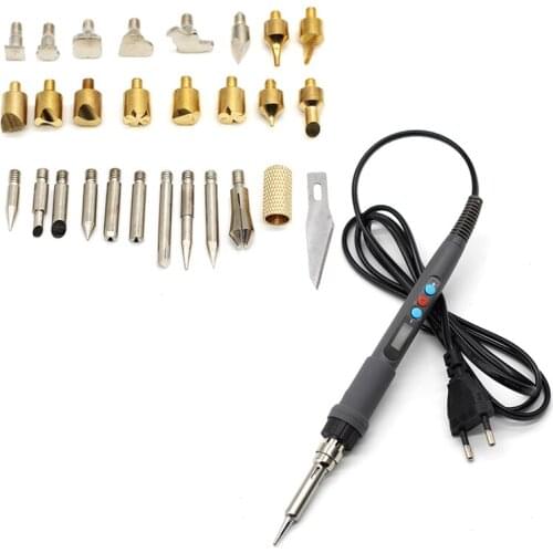 TOP 60W Ac 220 Digital Display Wood Burning Soldering Irons Crafts Tools Pyrography Pen Machine Kit Set Eu Plug