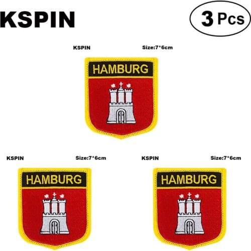 Hamburg Flag Embroidery Patches Iron on Saw on Transfer patches Sewing Applications for Clothes in Home&Garden