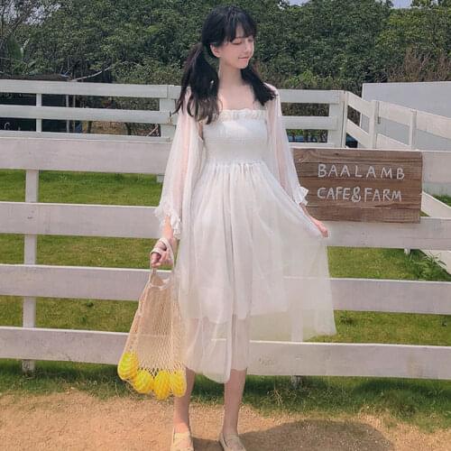 2020 Summer New Sweet Girl Princess Dress Western Style Waist Hugging Slim Temperament Mesh Bubble Skirt Dress Female