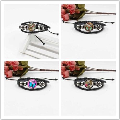 New hot sale butterfly retro crystal glass bracelet woven leather fashion jewelry