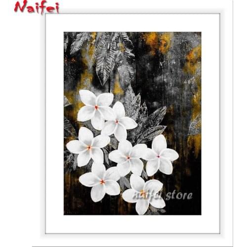 Full Square/Round Diamond Painting Plumeria Flowers 5D Plant Diamond Embroidery White Flower Cross Stitch Falls Home Decor