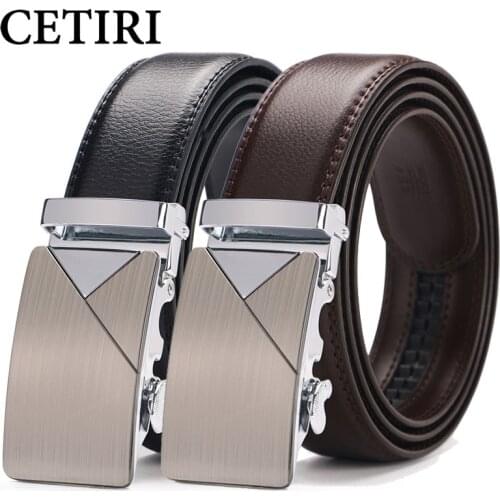 CETIRI Black Brown 35mm Cowhide Leather Belt For Men High Quality Brand Male Ratchet Automatic Luxury belts Cinturones Hombre