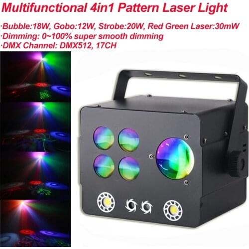 4in1 LED Stage Projector Sound Activated Strobe Pattern Laser Projector DMX Stage Lighting Effect DJ Disco Party Holiday Wedding