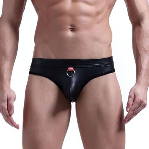 Sexy Mens Underwear Briefs Men Panties PU Leather Black Male Underwear Mens Briefs Sexy Underpants Low Waist Man Underwear