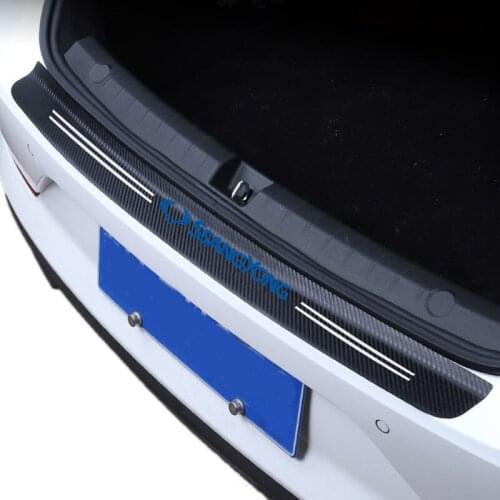 1PCS Car Trunk Guard Plate Carbon Fiber Protector Stickers For SsangYong Actyon Musso Korando Tivoli Kyron Auto Accessories