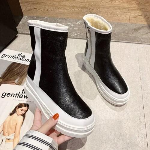 Womens Winter Boots Female Plus Velvet Pu Leather Shoes Handmade Zip Women Warm Ankle Boots Ladies Retro Footwear