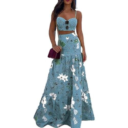 2Pcs/Set Sleeveless Sling Tube Top Sundress Comfortable Stylish Polyester Women Sling Dress Beabch Two-Piece Set for Photography