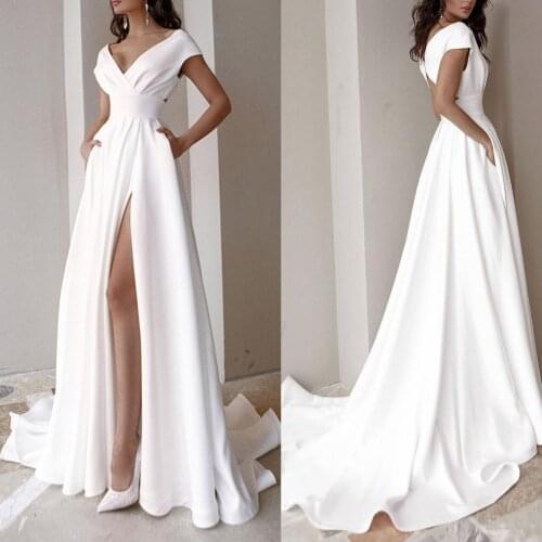 Sexy Lady Formal V-neck Side Slit Elegant Dress Women Accessory Formal Dress High Waist for Prom Long Robe Korean Style Fashion