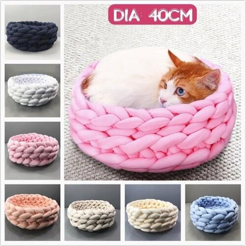 1Pc Round Soft Knitted Cat House Bed Thick Winter Warm Puppy Dog Mat Pet Nest Kitten Cushion