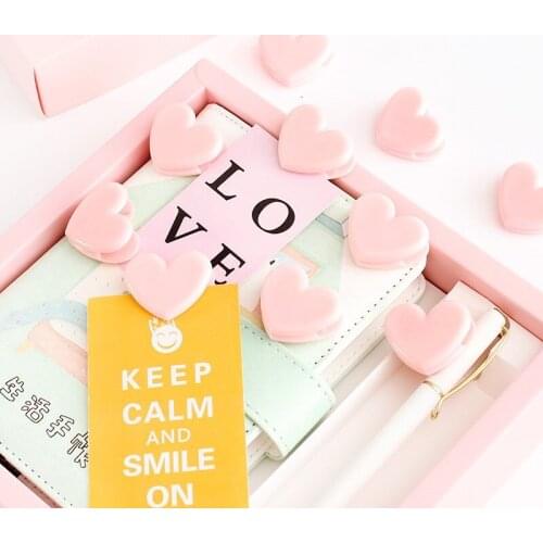 10PCS Pink Love Heart Planner Pink Color w31 Marker For Student Store School Creative Cute Plastic Paper Clip