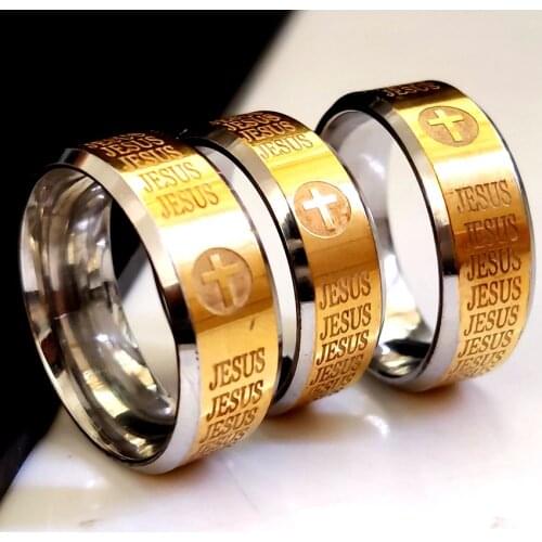 New 25pcs Etched JESUS stainless teel rings Mens Religous Band Rings Top Quality Wedding Rings Wholesale Jewelry