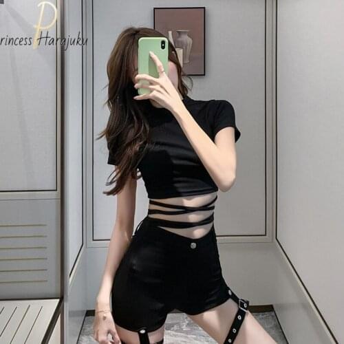 2021 New Casual Summer Super A Sexy Bandage Elastic Mid Waist Shorts Black Sexy Hot Short Women Harajuku Ladies Shorts Spandex